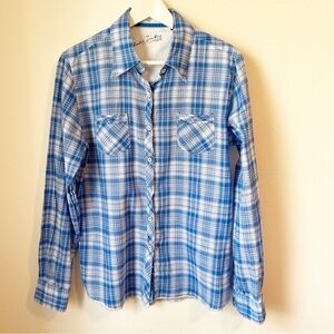Arnold Zimberg Blue and White Plaid Gauzy Cotton Button Down - Sz Large